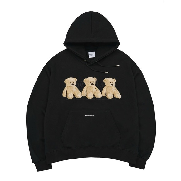 ADLV THREE BOUCLE BEAR HOODIE Black - Picture 1 of 5